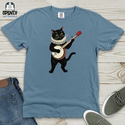 Cat Playing A Banjo Heavy Cotton Comfort Colors Tee Gift For Cat Lover