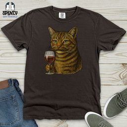 Cat With Wine Glass Heavy Cotton Comfort Colors Tee Gift For Cat Lover