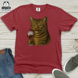 Cat With Wine Glass Heavy Cotton Comfort Colors Tee Gift For Cat Lover