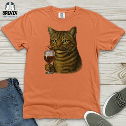 Cat With Wine Glass Heavy Cotton Comfort Colors Tee Gift For Cat Lover