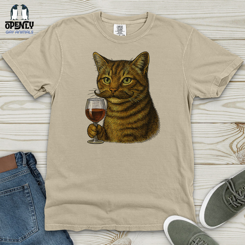 Cat With Wine Glass Heavy Cotton Comfort Colors Tee Gift For Cat Lover