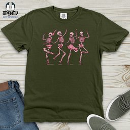 Dancing Pink Skeletons Heavy Cotton Comfort Colors Tee Gift For Animal Lover