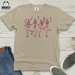 Dancing Pink Skeletons Heavy Cotton Comfort Colors Tee Gift For Animal Lover