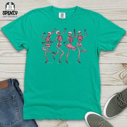 Dancing Pink Skeletons Heavy Cotton Comfort Colors Tee Gift For Animal Lover