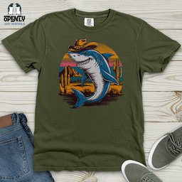 Cowboy Shark Heavy Cotton Comfort Colors Tee Gift For Animal Lover