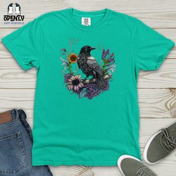 Flower Wreath Raven Heavy Cotton Comfort Colors Tee Gift For Animal Lover