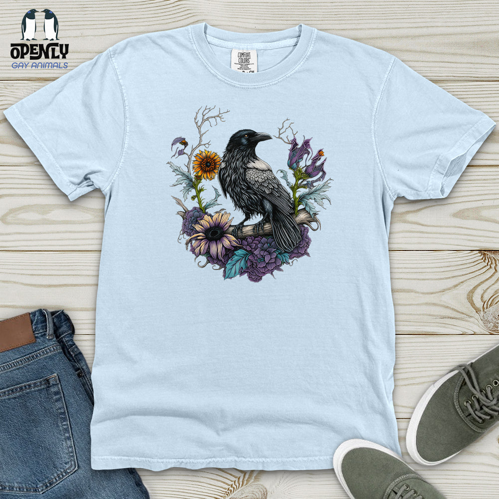 Flower Wreath Raven Heavy Cotton Comfort Colors Tee Gift For Animal Lover