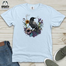 Flower Wreath Raven Heavy Cotton Comfort Colors Tee Gift For Animal Lover