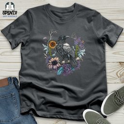 Flower Wreath Raven Unisex T Shirt Gift For Animal Lover