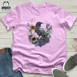 Flower Wreath Raven Unisex T Shirt Gift For Animal Lover