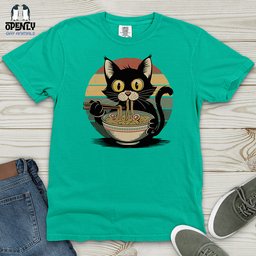 Cat With Ramen Heavy Cotton Comfort Colors Tee Gift For Cat Lover