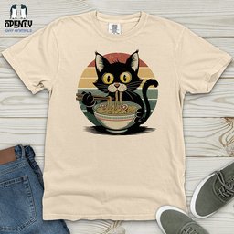 Cat With Ramen Heavy Cotton Comfort Colors Tee Gift For Cat Lover