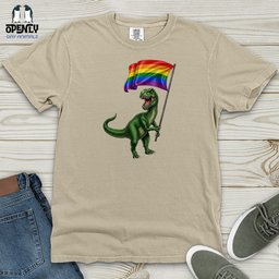 Dinosaur With Flag Heavy Cotton Comfort Colors Tee Gift For Dinosaur Lover