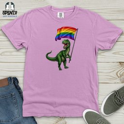 Dinosaur With Flag Heavy Cotton Comfort Colors Tee Gift For Dinosaur Lover