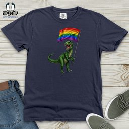 Dinosaur With Flag Heavy Cotton Comfort Colors Tee Gift For Dinosaur Lover
