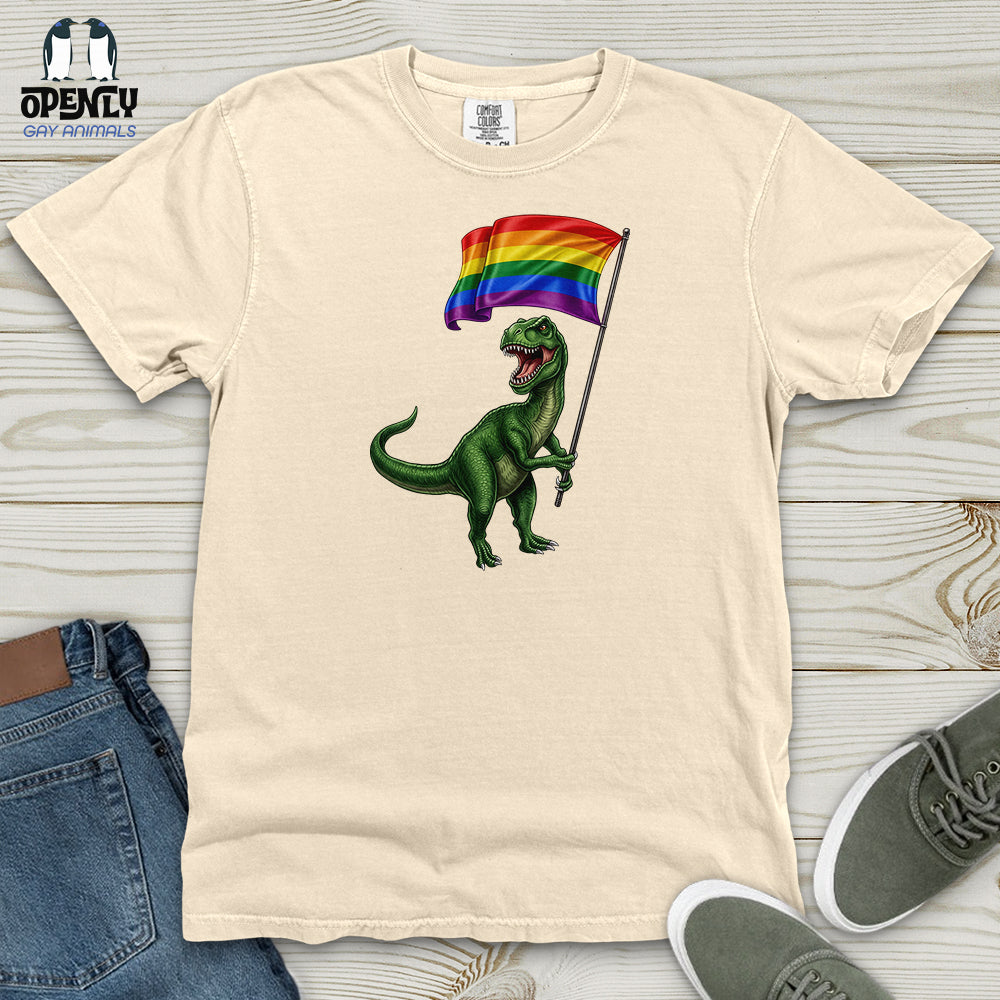 Dinosaur With Flag Heavy Cotton Comfort Colors Tee Gift For Dinosaur Lover