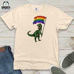 Dinosaur With Flag Heavy Cotton Comfort Colors Tee Gift For Dinosaur Lover