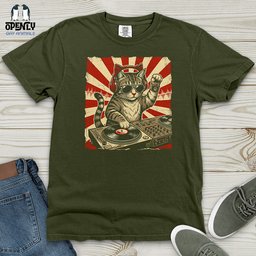 DJ Cat Heavy Cotton Comfort Colors Tee Gift For Cat Lover