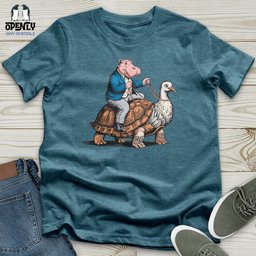 Hippo Riding Turtle Bird Unisex T Shirt Gift For Animal Lover
