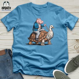 Hippo Riding Turtle Bird Unisex T Shirt Gift For Animal Lover