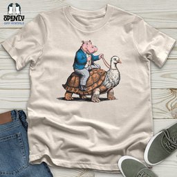 Hippo Riding Turtle Bird Unisex T Shirt Gift For Animal Lover