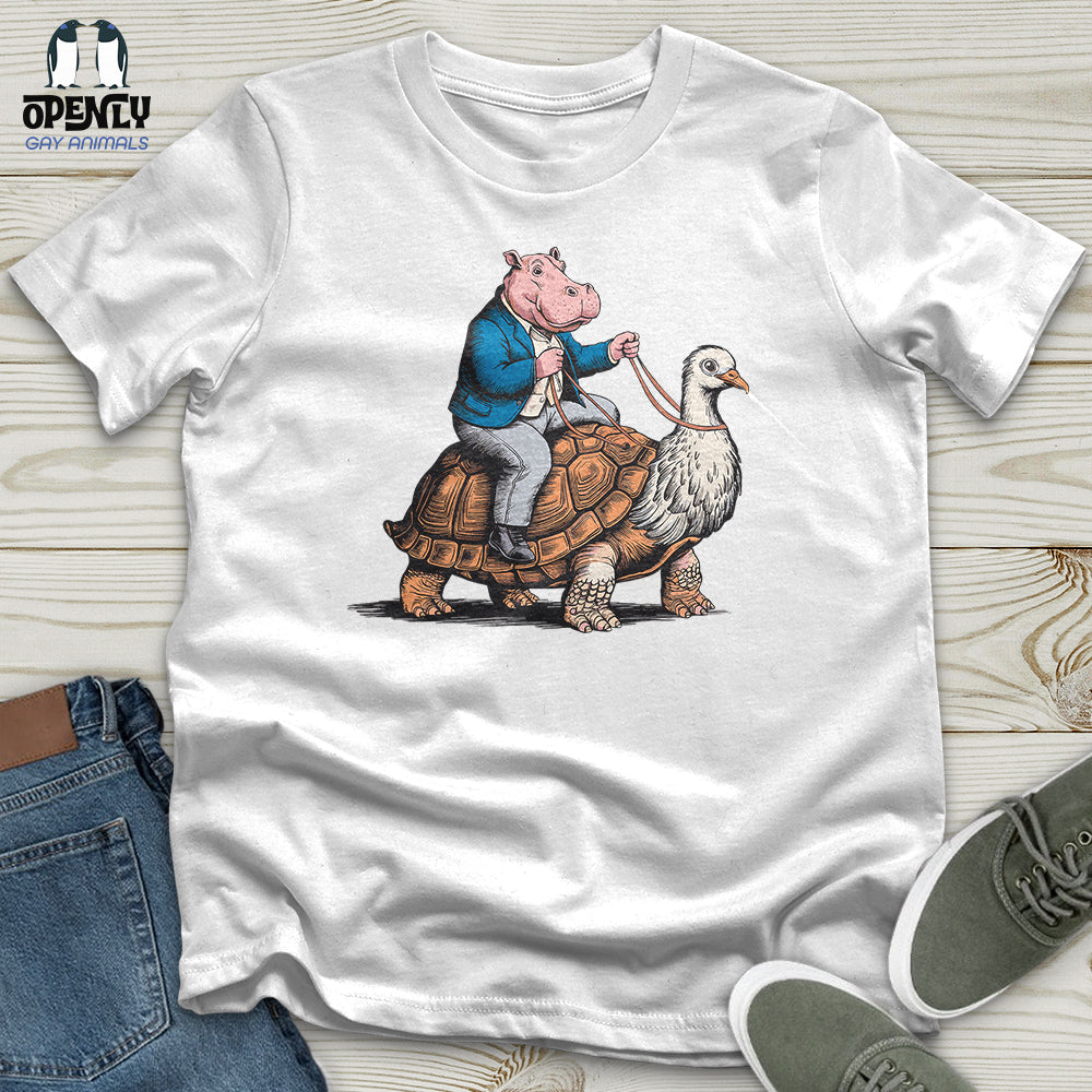 Hippo Riding Turtle Bird Unisex T Shirt Gift For Animal Lover