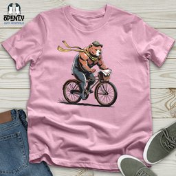 Grizzly Bear Riding Bicycle Unisex T Shirt Gift For Animal Lover