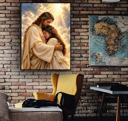 Jesus Embracing Woman Canvas Wall Art, Christian Faith Gift Canvas