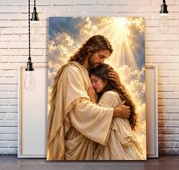Jesus Embracing Woman Canvas Wall Art, Christian Faith Gift Canvas