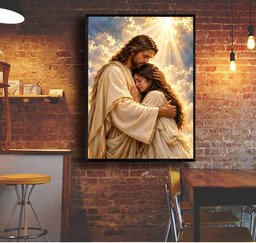 Jesus Embracing Woman Canvas Wall Art, Christian Faith Gift Canvas