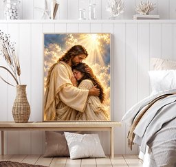Jesus Embracing Woman Canvas Wall Art, Christian Faith Gift Canvas