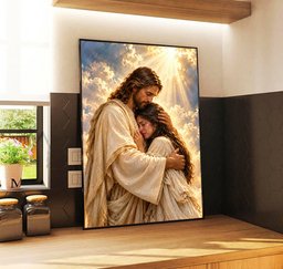 Jesus Embracing Woman Canvas Wall Art, Christian Faith Gift Canvas