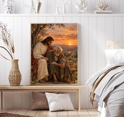 Jesus Comforting Elderly Man Canvas Wall Art, Christian Faith Gift Canvas