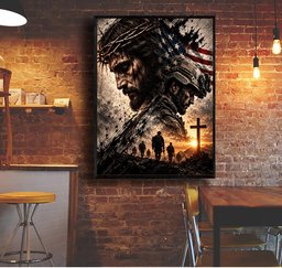 Jesus and Soldiers American Flag Canvas Wall Art, Christian Military Veteran Gift Canvas
