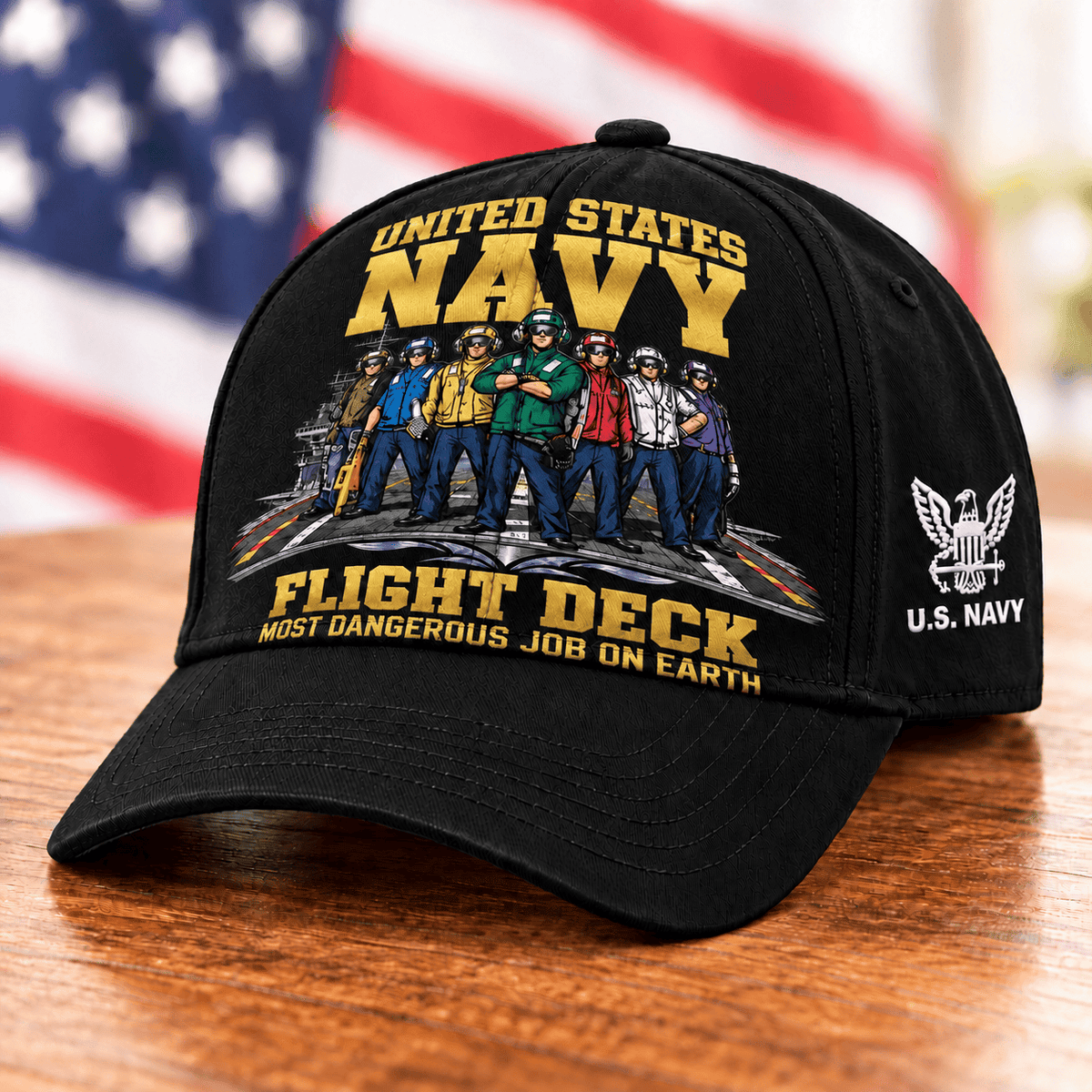 US Navy Flight Deck Most Dangerous Job On Earth Baseball Cap Military Gift For Men Baseball Cap Black