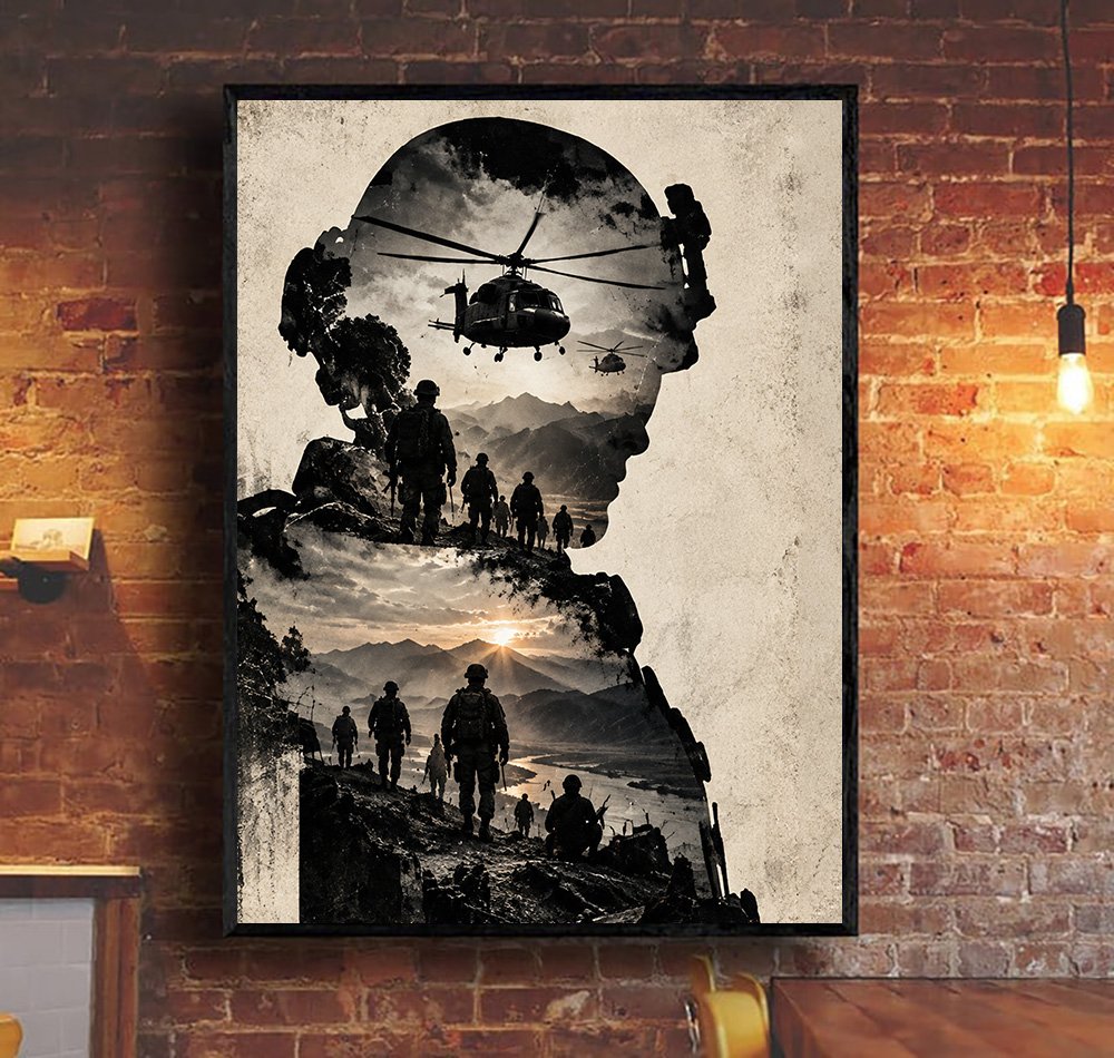 Veteran Helicopter Mission Silhouette Wall Art Decor, Gift for Service Member Canvas - Canvas-1