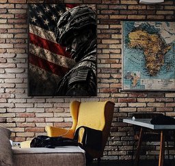 American Flag Veteran Soldier Wall Art Decor for Home, Gift for Military Family Canvas - Canvas-2