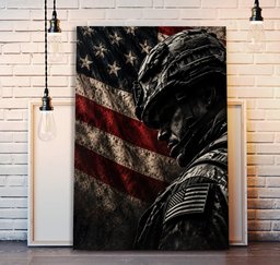 American Flag Veteran Soldier Wall Art Decor for Home, Gift for Military Family Canvas - Canvas-3