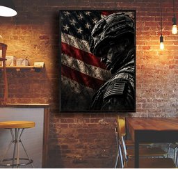 American Flag Veteran Soldier Wall Art Decor for Home, Gift for Military Family Canvas - Canvas-4
