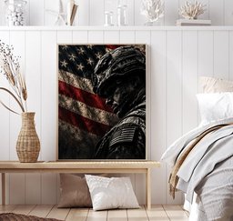 American Flag Veteran Soldier Wall Art Decor for Home, Gift for Military Family Canvas - Canvas-5