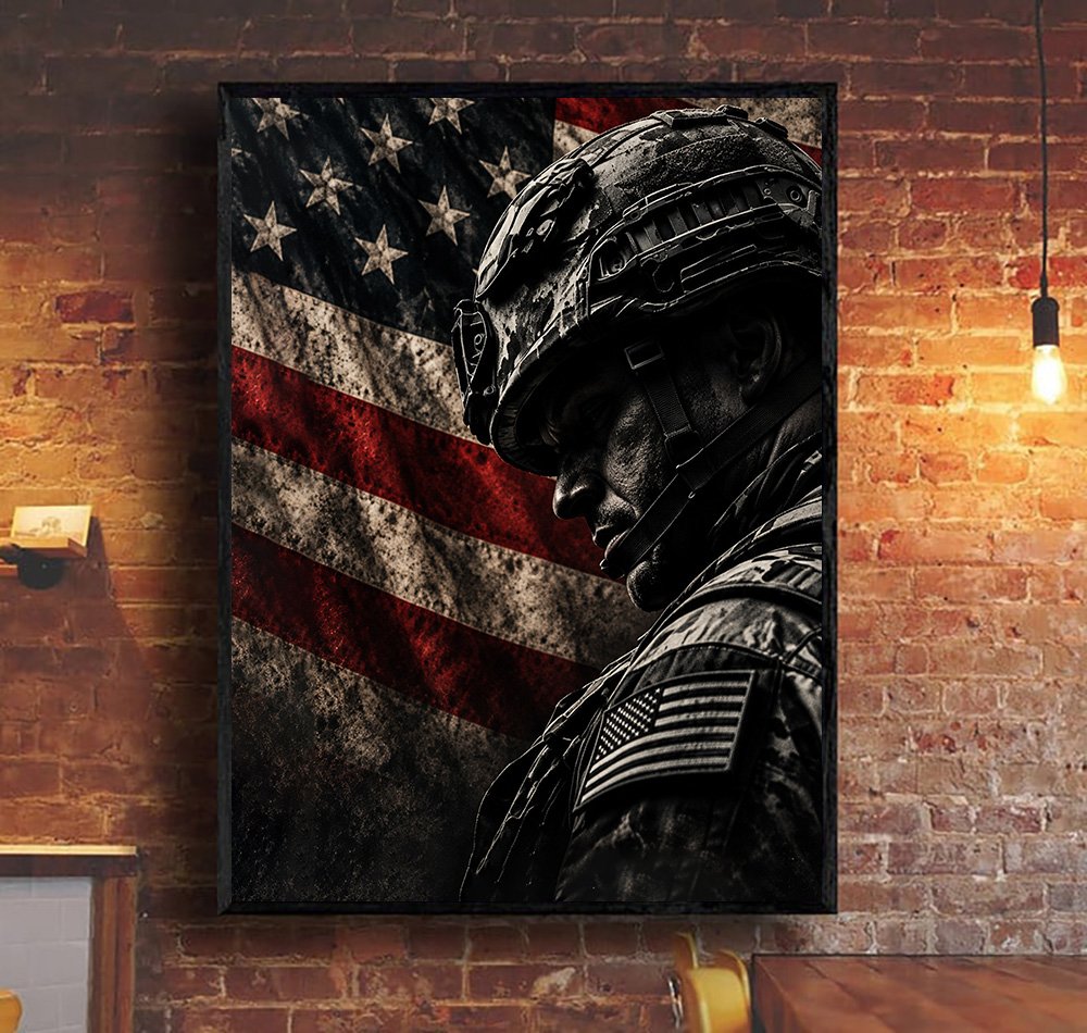 American Flag Veteran Soldier Wall Art Decor for Home, Gift for Military Family Canvas - Canvas-1