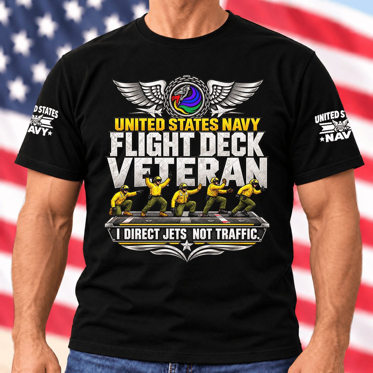 Navy Flight Deck Veteran I Direct Jets Not Traffic T Shirt Hoodie Baseball Cap Gift For Men T-shirt Black