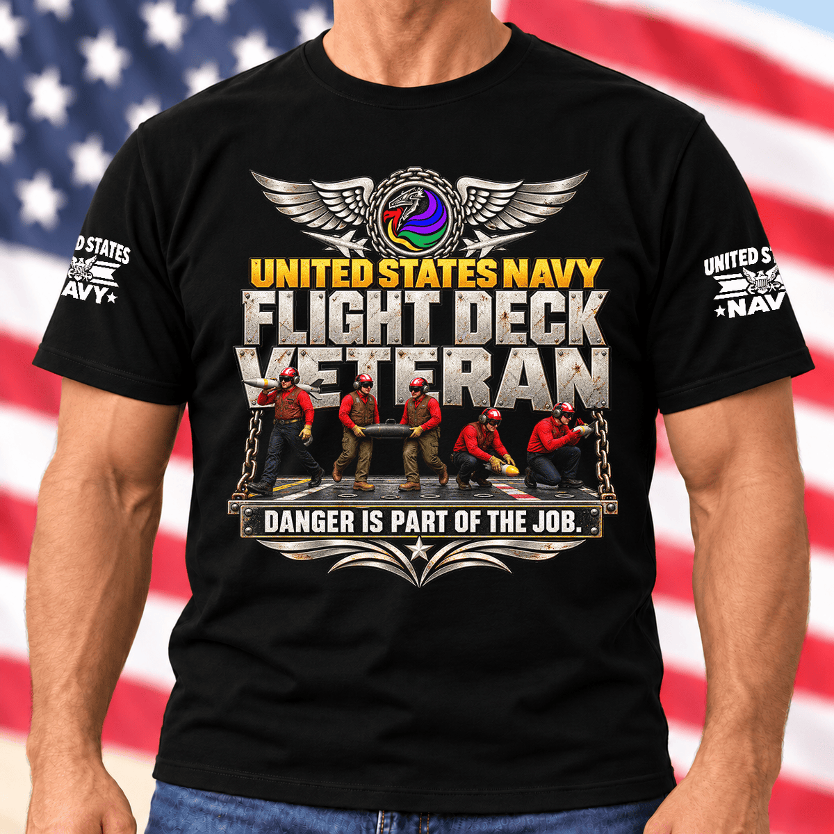 Navy Flight Deck Veteran Danger Is Part Of The Job T Shirt Hoodie Baseball Cap Gift For Men T-shirt Black