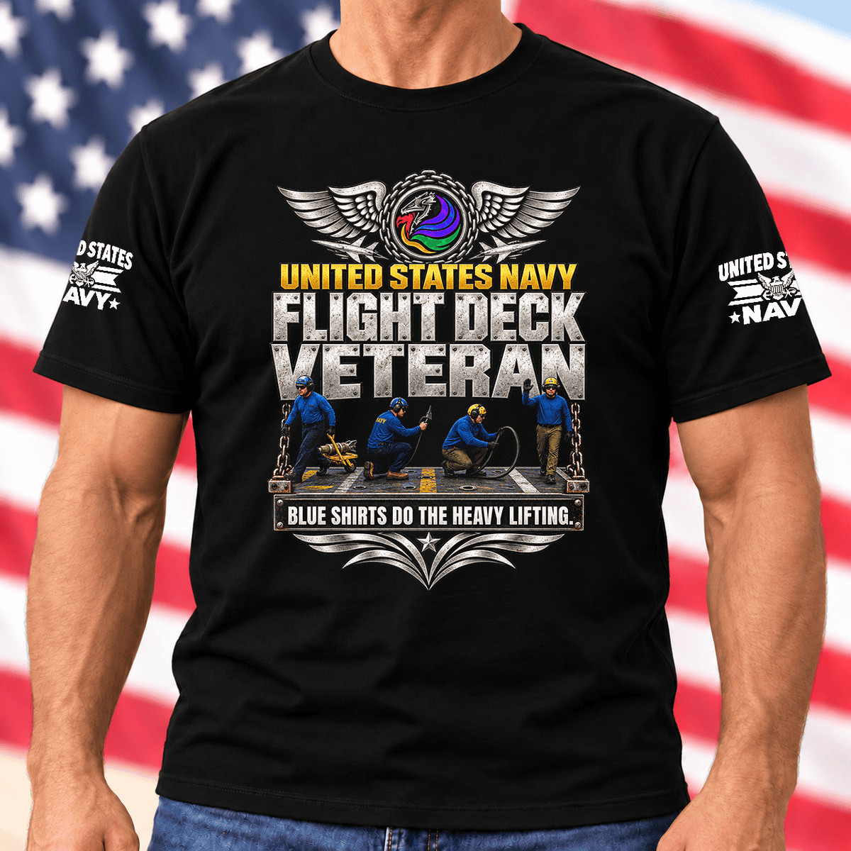Navy Flight Deck Veteran Blue Shirts Do The Heavy Lifting T Shirt Hoodie Baseball Cap Gift For Men T-shirt Black