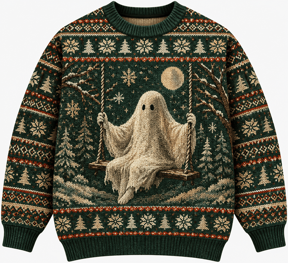 Ghost On A Swing Woodland Ugly Christmas Sweater Gift For Ghost Lovers
