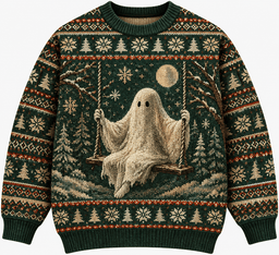 Ghost On A Swing Woodland Ugly Christmas Sweater Gift For Ghost Lovers