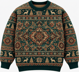 Vintage Teal Floral Tapestry Ugly Christmas Sweater Gift For Art Lovers