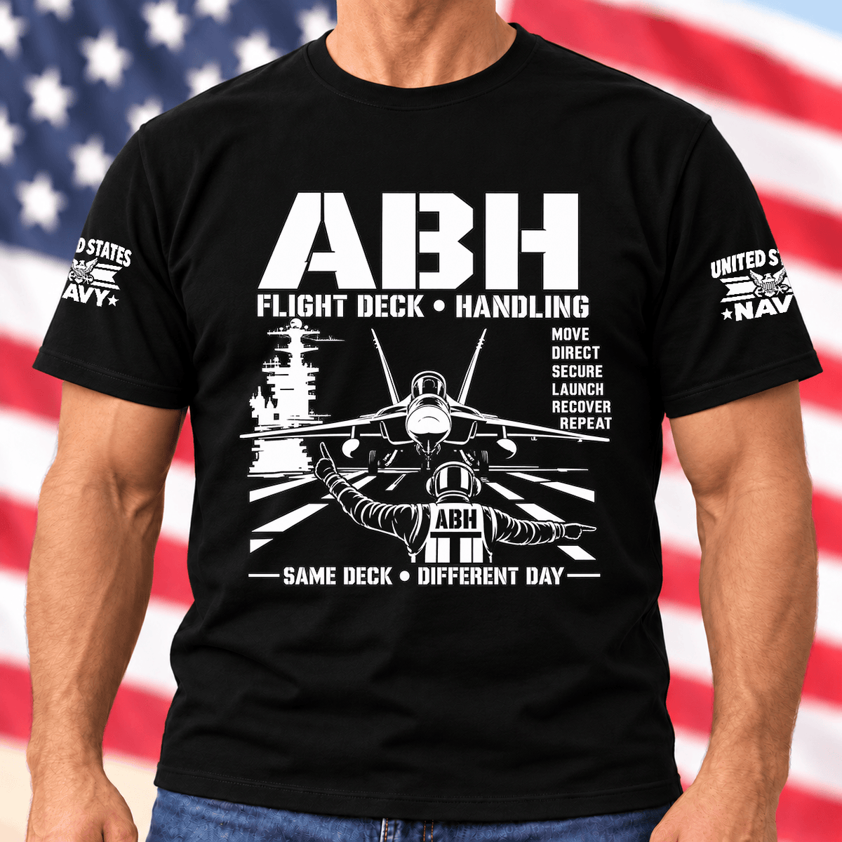 Navy ABH Flight Deck Handling Same Deck Different Day T Shirt Hoodie Baseball Cap Gift For Men T-shirt Black