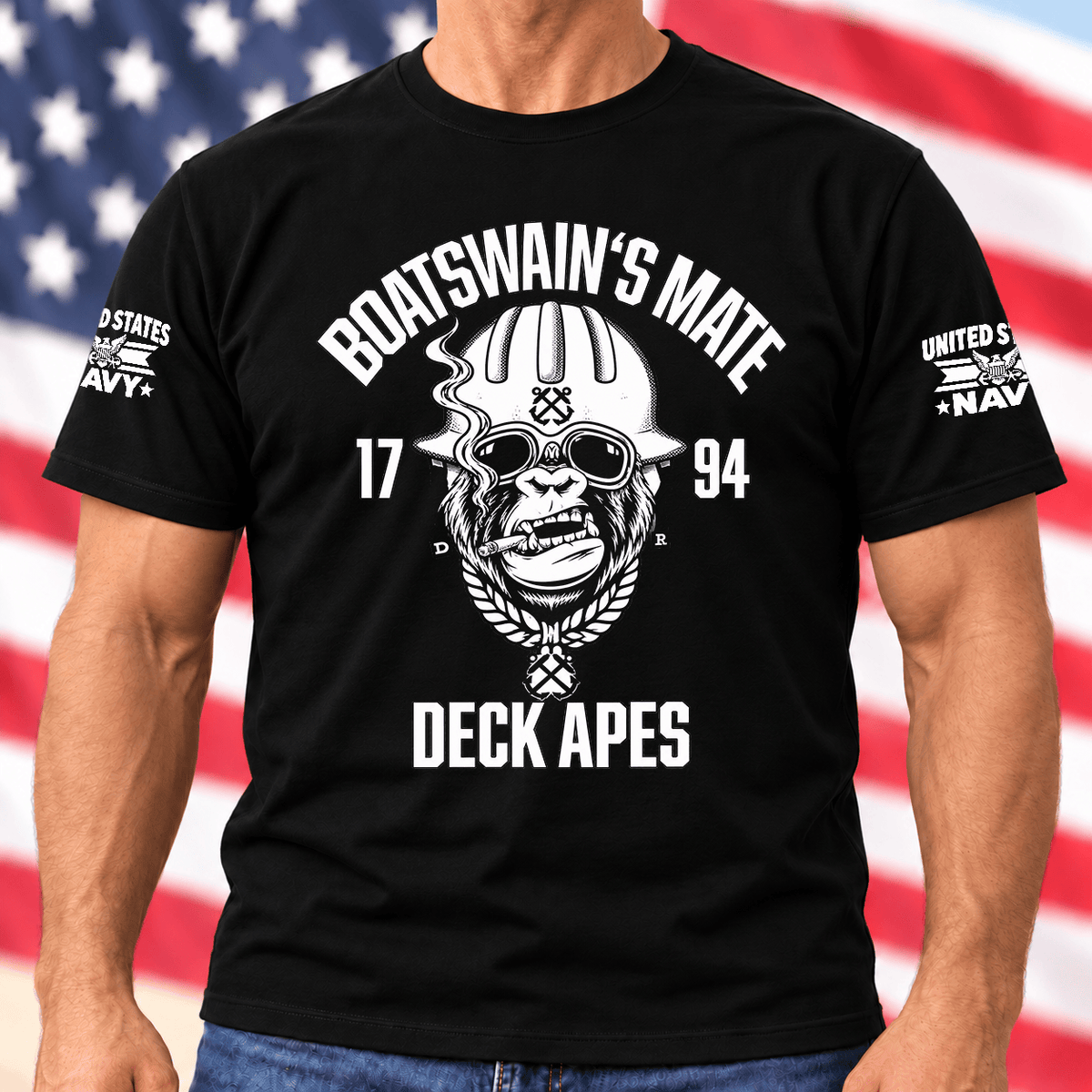 Navy Boatswains Mate Deck Apes Skull T Shirt Hoodie Baseball Cap Gift For Men T-shirt Black