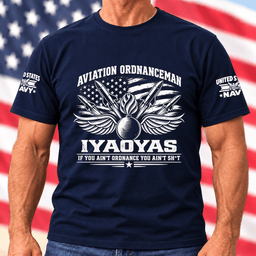 Navy Aviation Ordnanceman IYAOYAS American Flag T Shirt Hoodie Baseball Cap Gift For Men T-shirt Navy